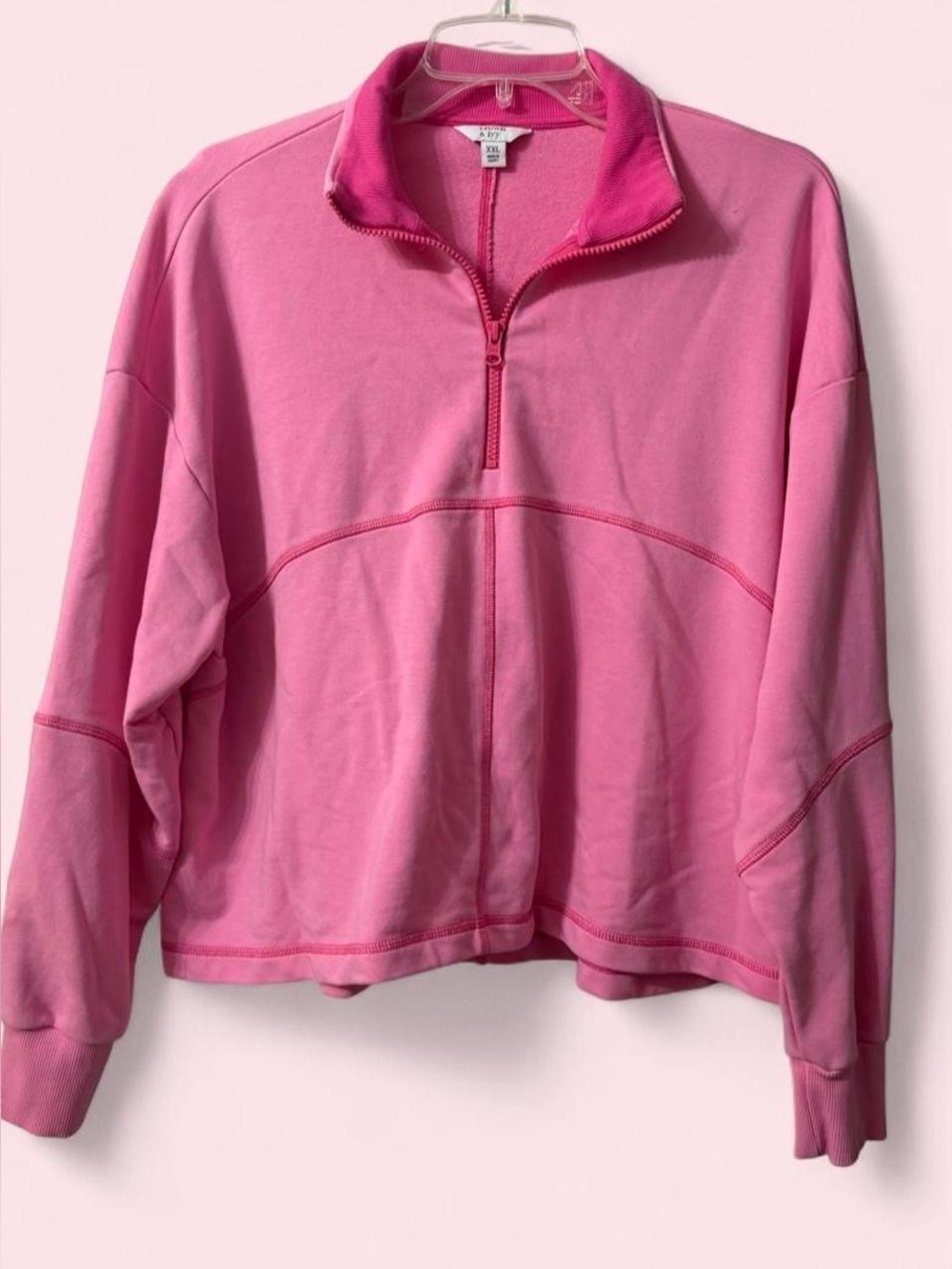 Crown & Ivy Pink Semi Cropped Oversized Quarter Zip Pullover XXL